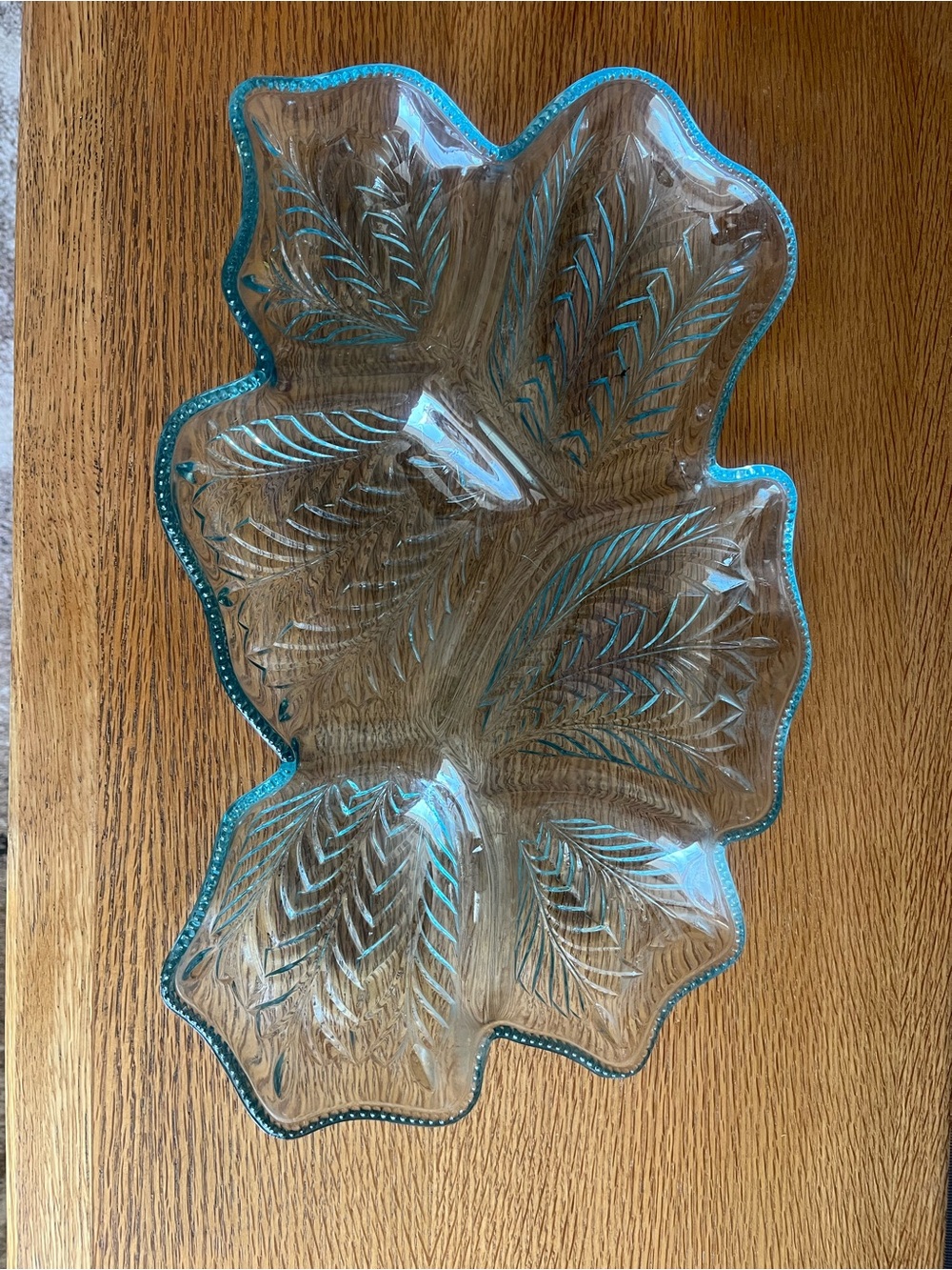 Grandmas old school Decorative 6 section Leaf Glass Serving Dish